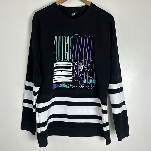 Juice WRLD 999 Club Long-sleeve Sweatshirt Black Striped Graphic Crewneck Size M - Picture 1 of 9